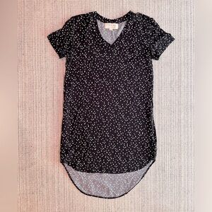 Cloth & Stone Tunic Dress XS Black White Dot 100% Rayon Short Sleeve